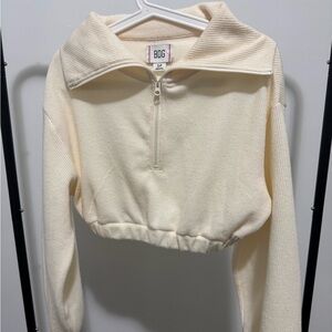 Urban Outfitters Cream Cropped Half-Zip Pullover